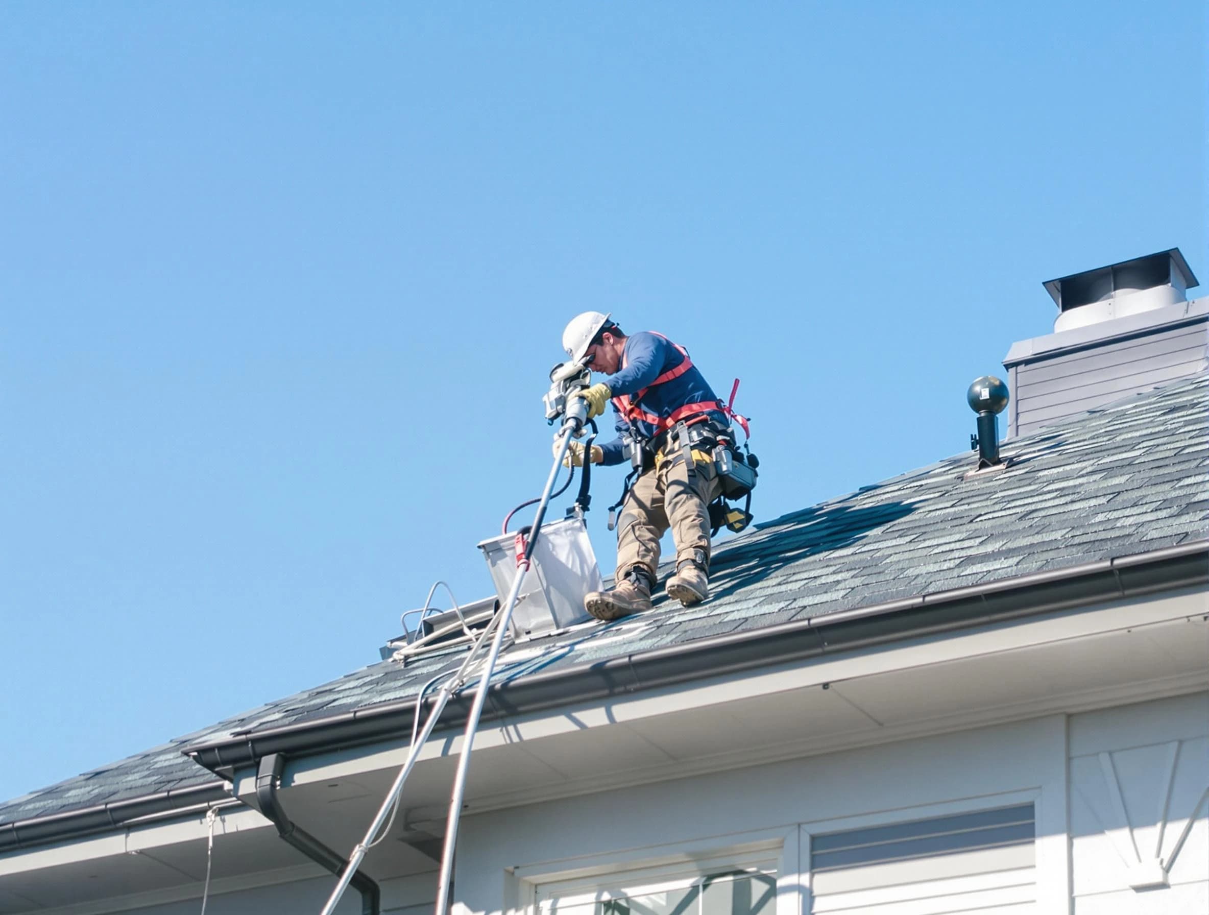 Monument Dryer Vent Cleaning certified technician cleaning a roof-mounted dryer vent system in Monument