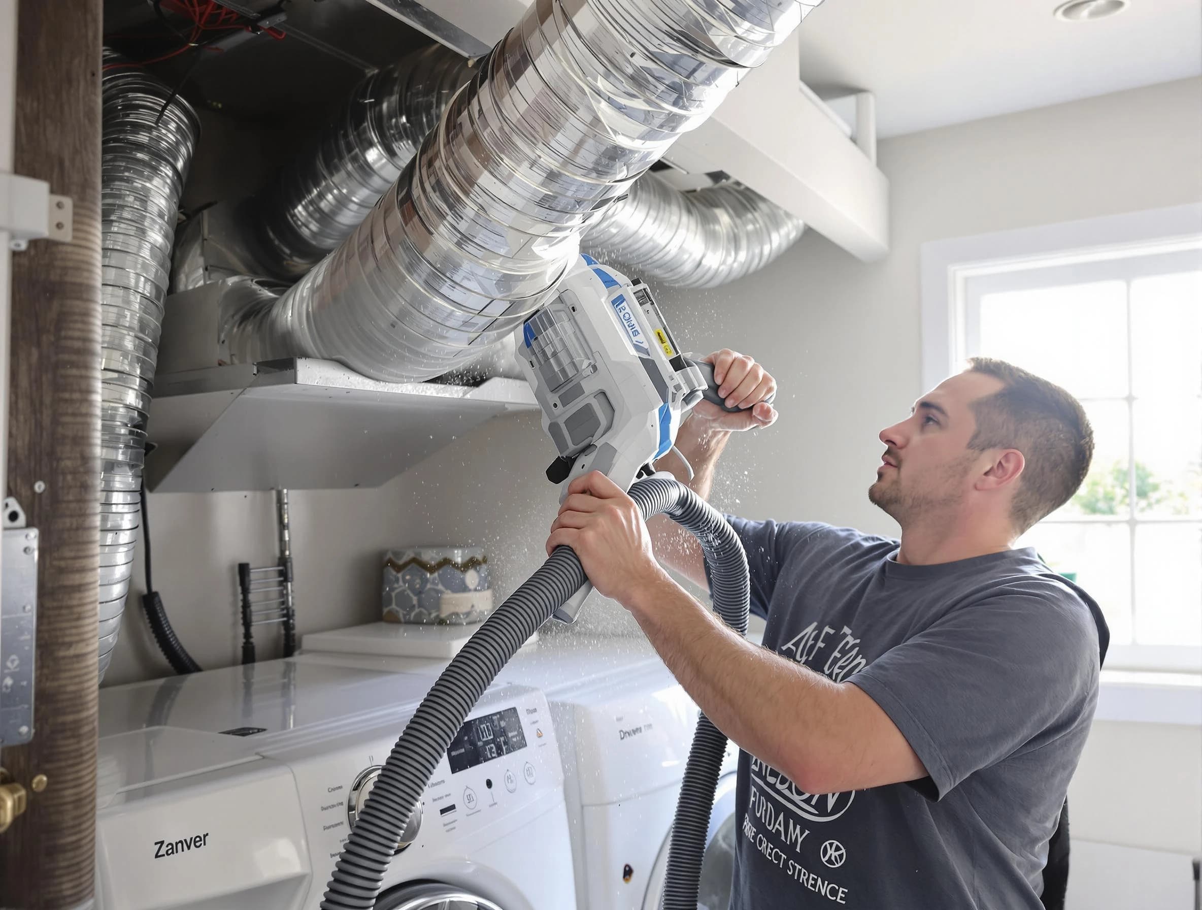 Monument Dryer Vent Cleaning specialist cleaning deep within a dryer vent duct system in Monument